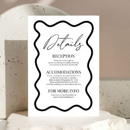 Zwart Witte Elegante Golflijn Rand Huwelijksdetail Informatiekaartje