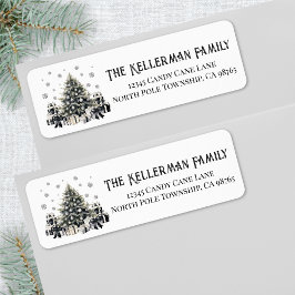 Zwart Witte Elegante Kerst Retouradres Etiket