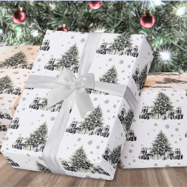 Zwart Witte Elegante Kerstboom Cadeaupapier