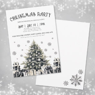 Zwart Witte Elegante Kerstfeest Uitnodiging