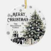 Zwart Witte Elegante Kerstmis Keramisch Ornament (Voorkant)