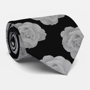 Zwart Witte Elegante Klasse Grijze Bloemige Prints Stropdas
