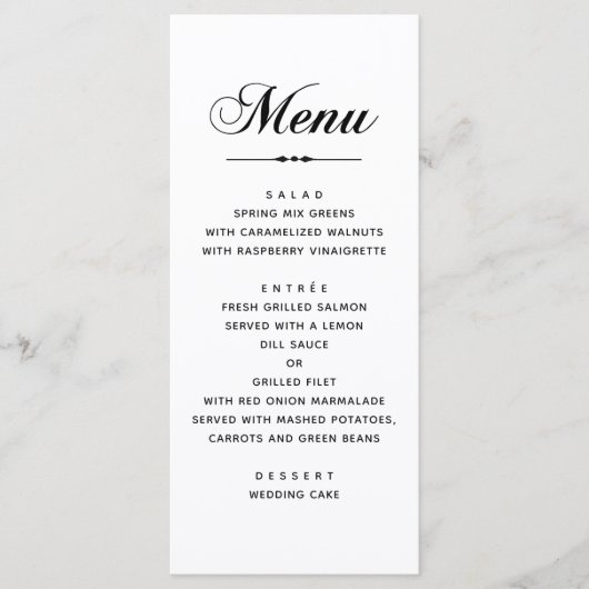 Zwart-witte elegante klassieke typografische bruil menu (Voorkant)