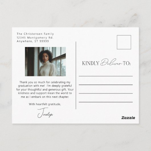 Zwart Witte Elegante Moderne Afstudeer Dankjewel Briefkaart (Achterkant)