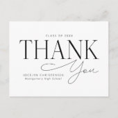 Zwart Witte Elegante Moderne Afstudeer Dankjewel Briefkaart (Voorkant)