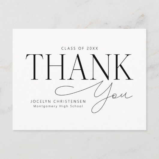 Zwart Witte Elegante Moderne Afstudeer Dankjewel Briefkaart (Voorkant)