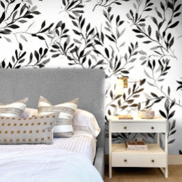 Zwart Witte Elegante Moderne Blad Bloem Behang