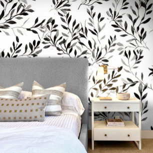 Zwart Witte Elegante Moderne Blad Bloem Behang