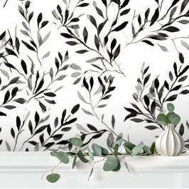Zwart Witte Elegante Moderne Blad Bloem Behang