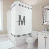 Zwart Witte Elegante Naam Initiaal Monogram Douchegordijn (In situ)
