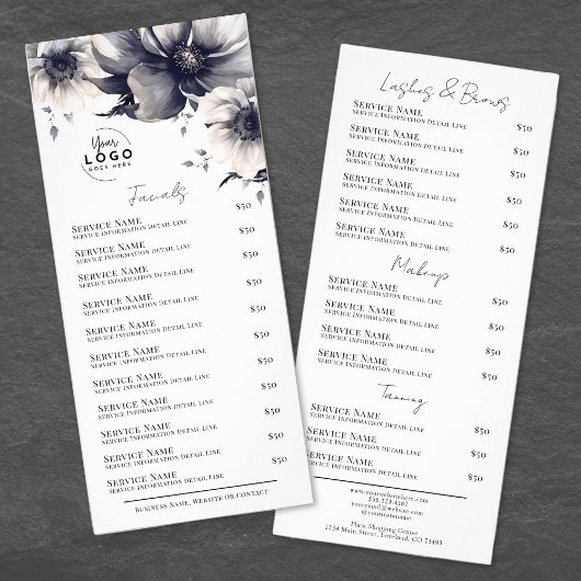 Zwart Witte Elegante Spa Diensten Menu Rackkaart