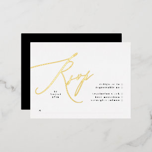 Zwart Witte Elegante Trouwkaart met Gouden Folie R Feestdagen Briefkaart