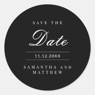 Zwart & Witte Elegante Trouwkaart Save the Date Ronde Sticker