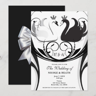 Zwart & Witte Elegante Zwanenprinses Bruiloft Kaart