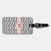 Zwart Witte en Blush Chevron Bagage Label (Voorkant horizontaal)