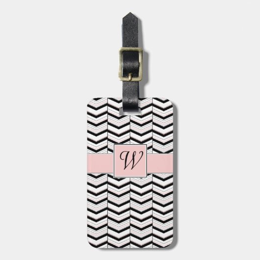 Zwart Witte en Blush Chevron Bagage Label (Voorkant verticaal)