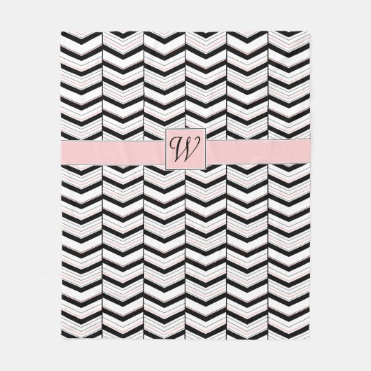 Zwart Witte en Blush Chevron Fleece Deken (Voorkant)