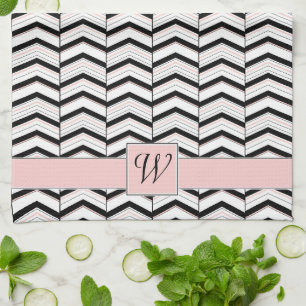 Zwart Witte en Blush Chevron Keukenhanddoek