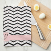 Zwart Witte en Blush Chevron Keukenhanddoek (Quarter Fold)