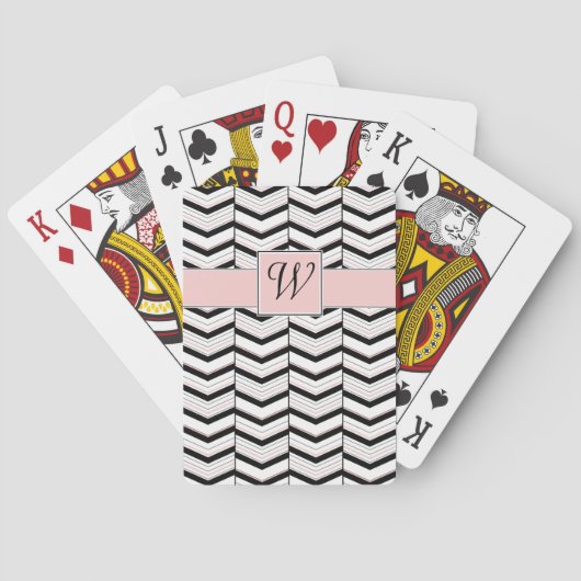 Zwart Witte en Blush Chevron Speelkaarten (Achterkant)