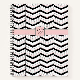 Zwart Witte en Blush Chevron Spiraal Notebook Notitieboek