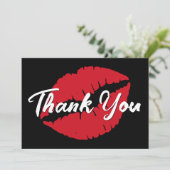 Zwart Witte en Rode Lippen Bedankkaart (Staand voorkant)