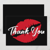 Zwart Witte en Rode Lippen Bedankkaart (Voorkant / Achterkant)