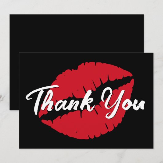 Zwart Witte en Rode Lippen Bedankkaart (Voorkant / Achterkant)