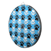 Zwart-witte en rode vlekken op blauwe achtergrond dartbord (Voorkant Rechts)