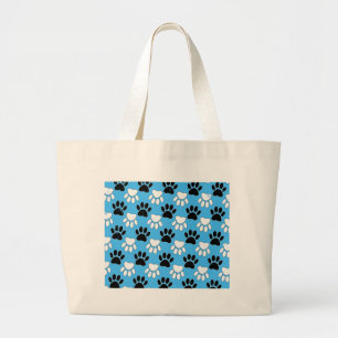 Zwart-witte en rode vlekken op blauwe achtergrond grote tote bag