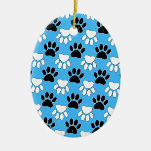 Zwart-witte en rode vlekken op blauwe achtergrond keramisch ornament