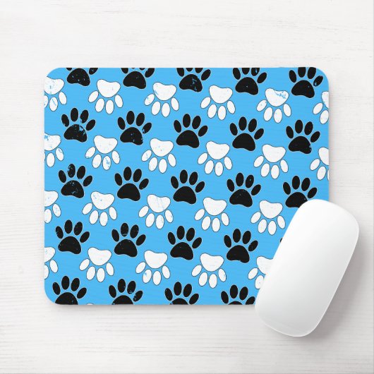 Zwart-witte en rode vlekken op blauwe achtergrond muismat (Met muis)