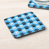 Zwart-witte en rode vlekken op blauwe achtergrond onderzetter (Linkerzijde)