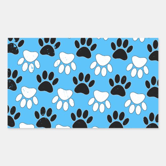 Zwart-witte en rode vlekken op blauwe achtergrond rechthoekige sticker (Voorkant)