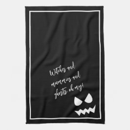 Zwart & Witte Enge Halloween Geest Gezicht Citaat Theedoek