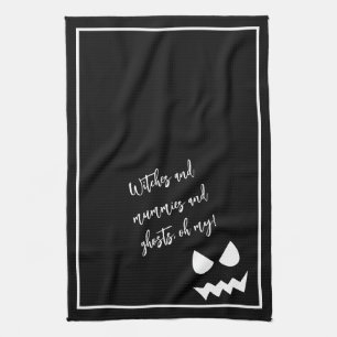 Zwart & Witte Enge Halloween Geest Gezicht Citaat Theedoek