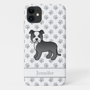 Zwart-Witte Engelse Staffie Hond & Naam Case-Mate iPhone Case