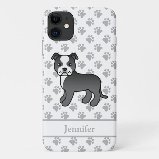 Zwart-Witte Engelse Staffie Hond & Naam Case-Mate iPhone Case (Achterkant)