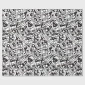 Zwart-witte engerige monsters in tekenstijl cadeaupapier (Vlak)