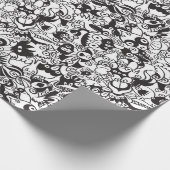 Zwart-witte engerige monsters in tekenstijl cadeaupapier (Hoek)