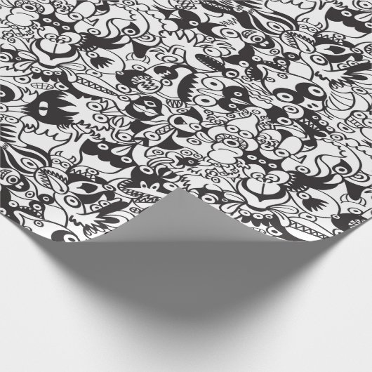 Zwart-witte engerige monsters in tekenstijl cadeaupapier (Hoek)