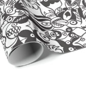 Zwart-witte engerige monsters in tekenstijl cadeaupapier (Rol Hoek)