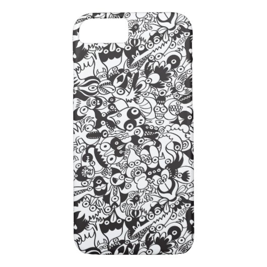 Zwart-witte engerige monsters in tekenstijl Case-Mate iPhone case (Achterkant)