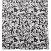 Zwart-witte engerige monsters in tekenstijl douchegordijn (Voorkant)