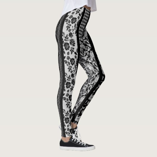 Zwart-witte Fancy patronen met strepen Leggings (Rechts)