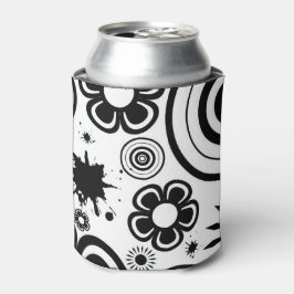 Zwart-witte fantasiebloemen, cirkels, spatten blikjeskoeler