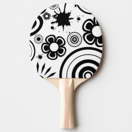 Zwart-witte fantasiebloemen, cirkels, spatten tafeltennisbatje