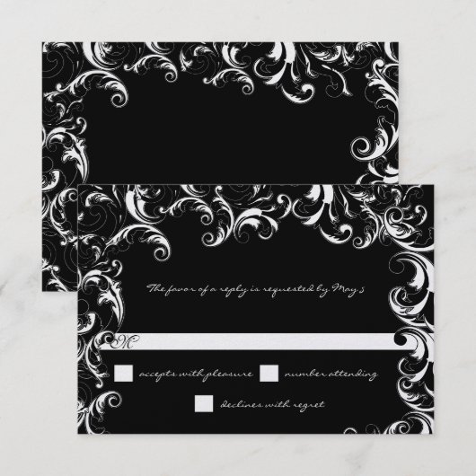 Zwart & Witte Fantasievolle Wedding Kaart (Voorkant / Achterkant)