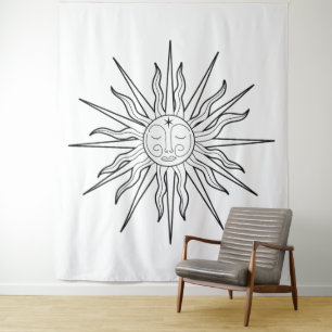 Zwart & Witte Fantasievolle Zon Hemelse Achtergron Wandkleed