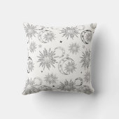 Zwart & Witte Fantasievolle Zon Maan & Sterren Kussen (Achterkant)